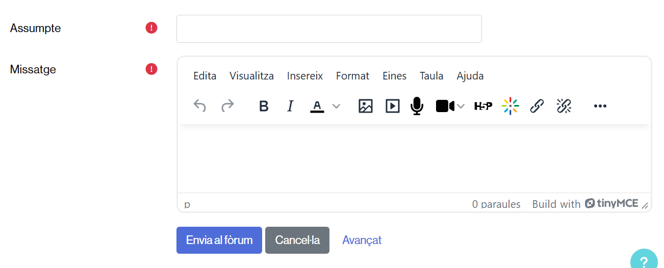 Formulari per redactar un avís al fòrum d'Anuncis