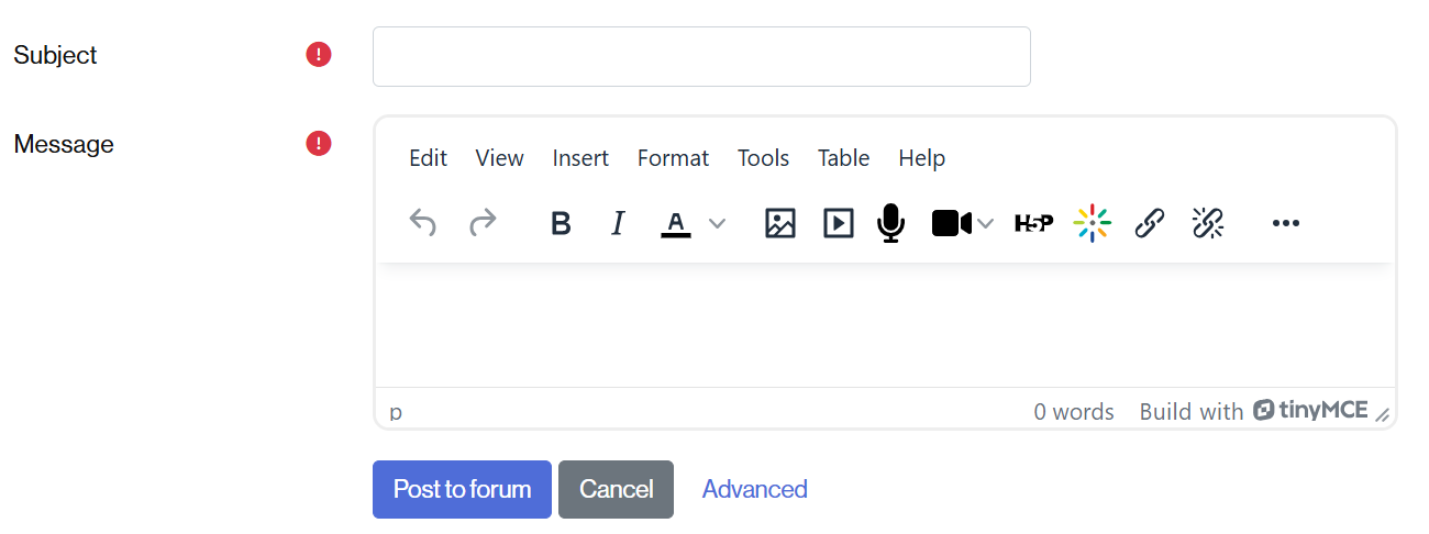 Form to write a notice in the Announcements forum