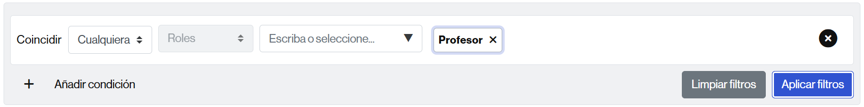 Filtros para seleccionar a las personas con rol docente