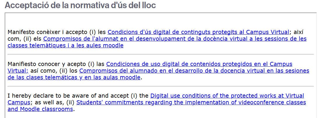 Normativa d'ús del Campus Virtual