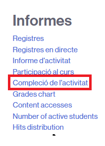 Accés als informes de compleció d'activitat de l'aula