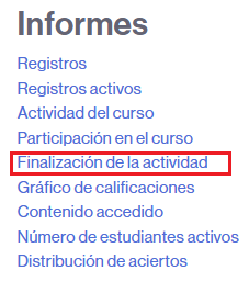 Acceso a los informes de compleción de actividad del aula