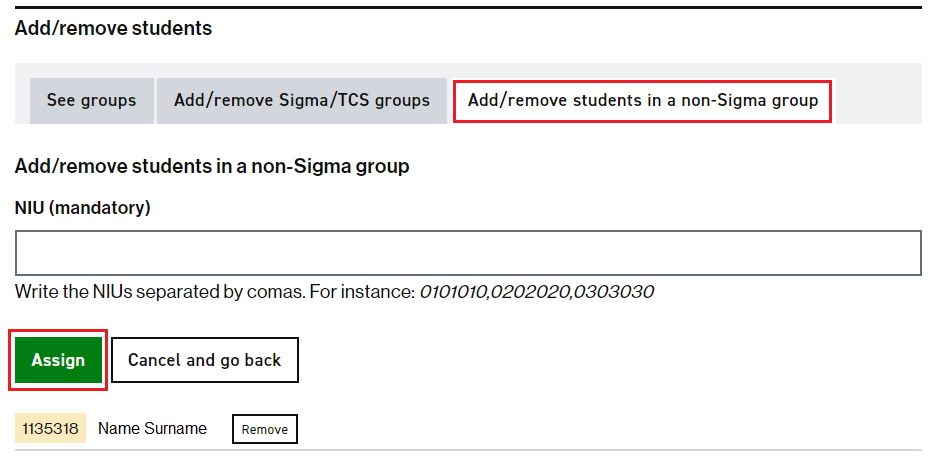 Add a student in a non sigma group