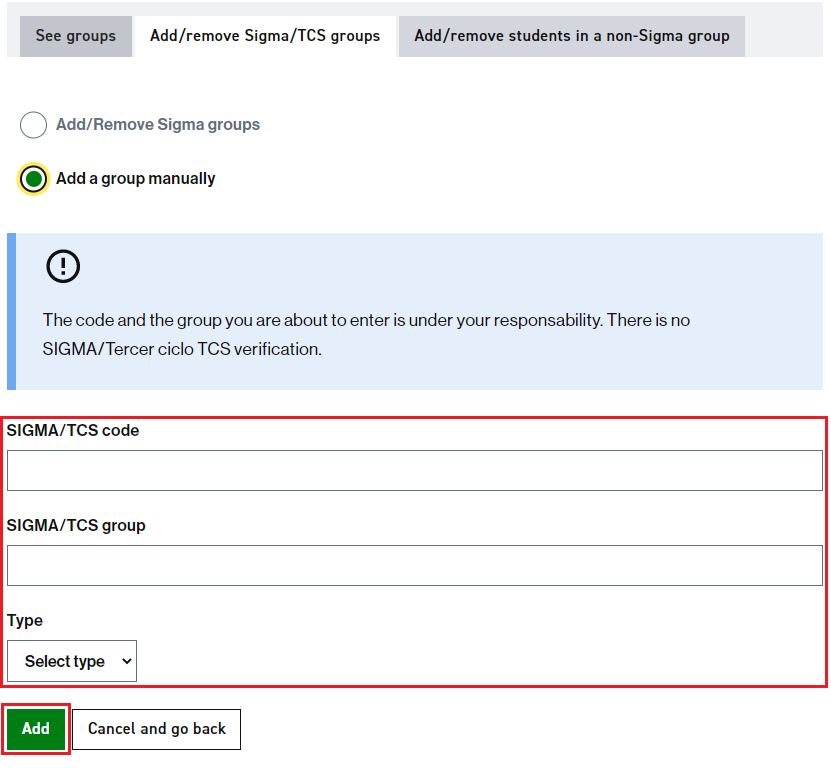 Form to add a group manually