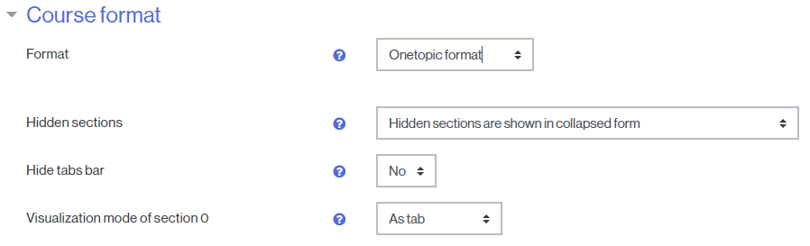 Selection of the tabs format