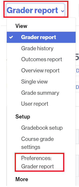 Access the preferences for the Grader report
