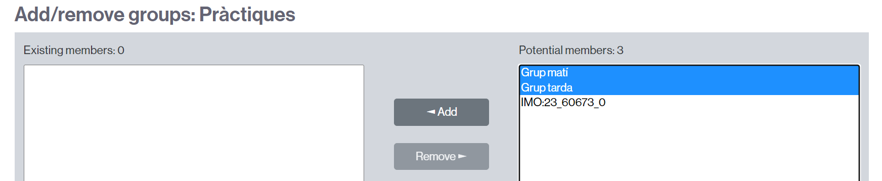 Group selection and button to add them to a grouping