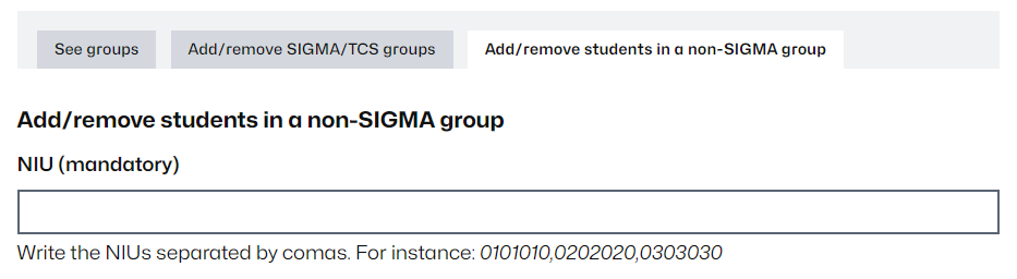 Form to add students individually in the classroom