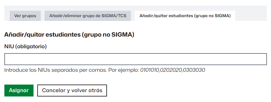 Formulario para añadir estudiantes a nivel individual en el aula