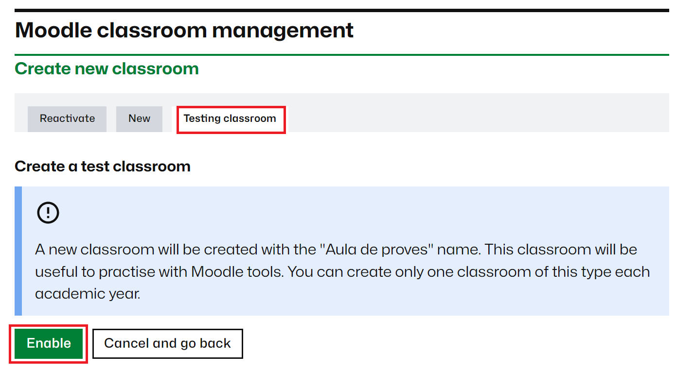 Tab to create a test room