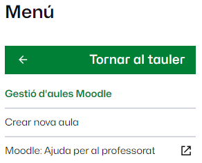 Menú Gestió d'aules i Crear nova aula