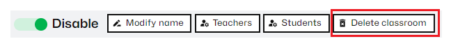 Button to delete a virtual classroom