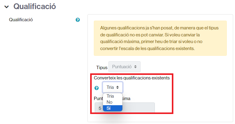 Selector per poder requalificar automàticament les qualificaciones d'una tasca