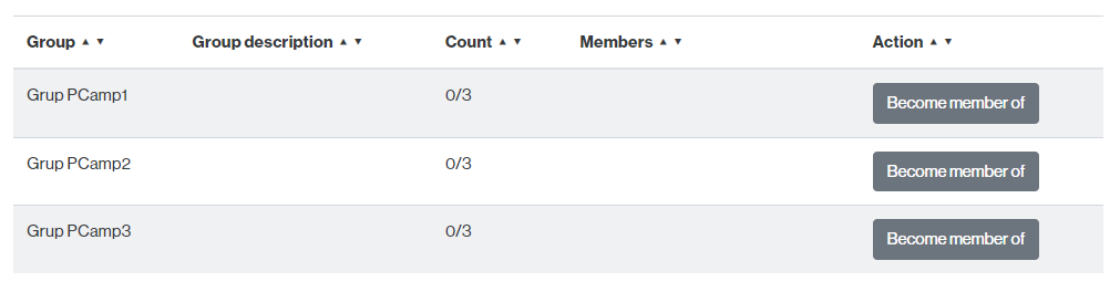 View to choose a group in the activity