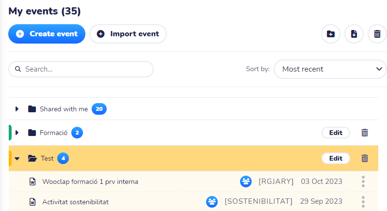 List of all events of a user