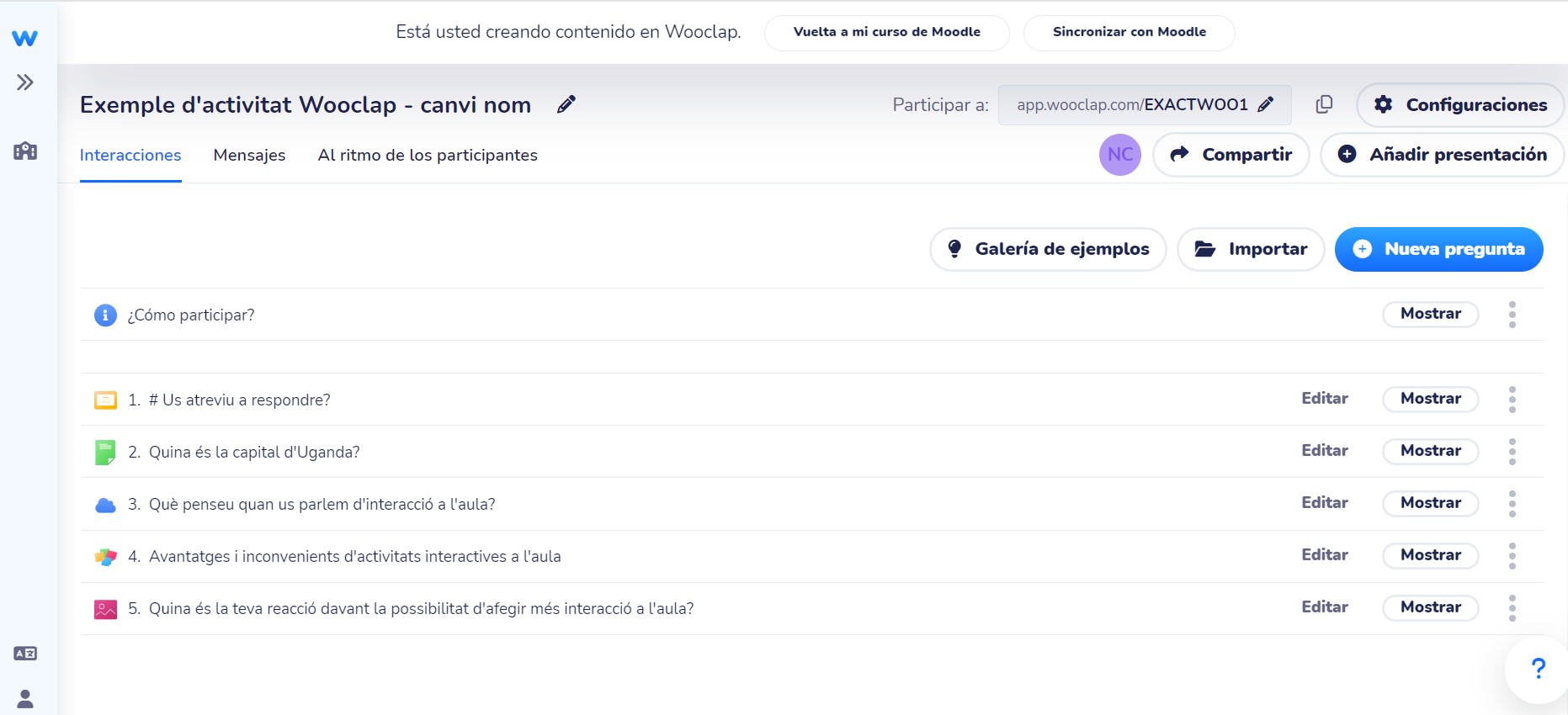 Visión general de un evento de Wooclap