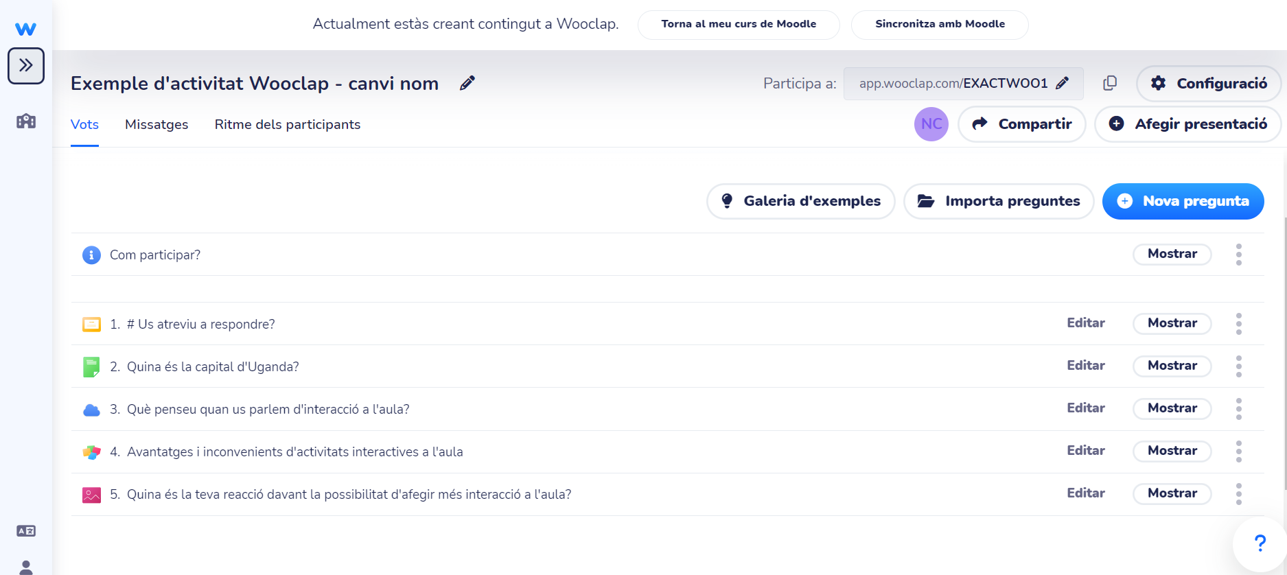 Visió general d'un esdeveniment de Wooclap