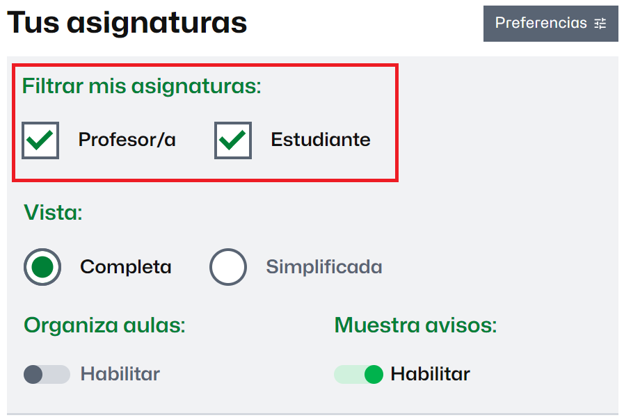 Cómo visualizar el tablón de asignaturas según el rol