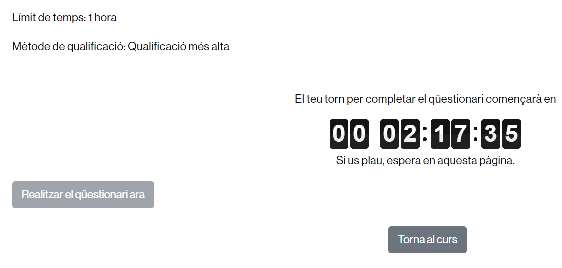 Torn per accedir al qüestionari