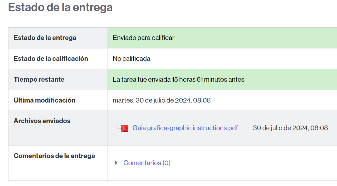 Vista del envío correcto de una tarea