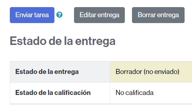 Estado de la tarea en borrador y botón para enviar la tarea definitivamente