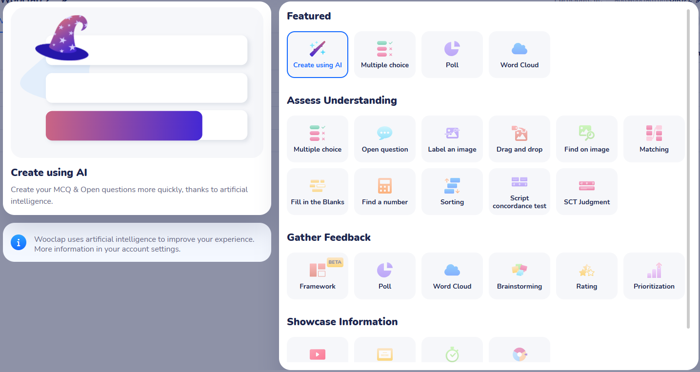 Button to add a Wooclap question generated with IA