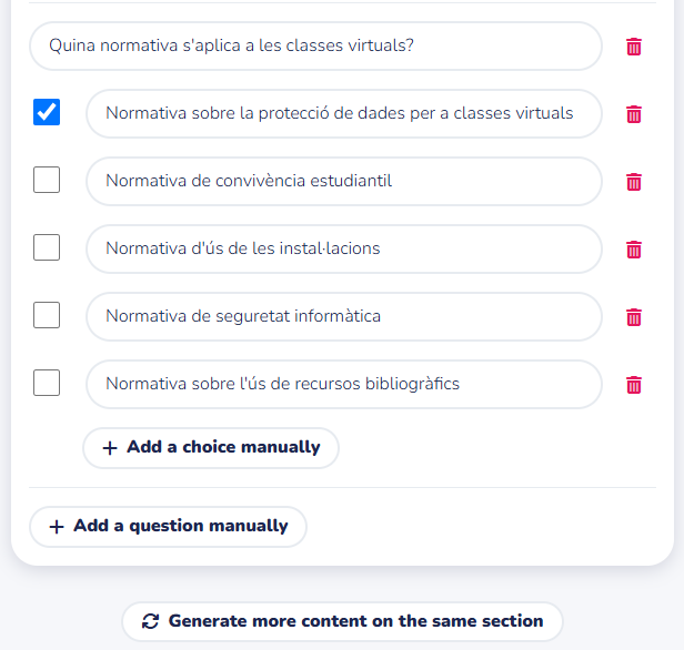 Edició de les preguntes generades amb IA