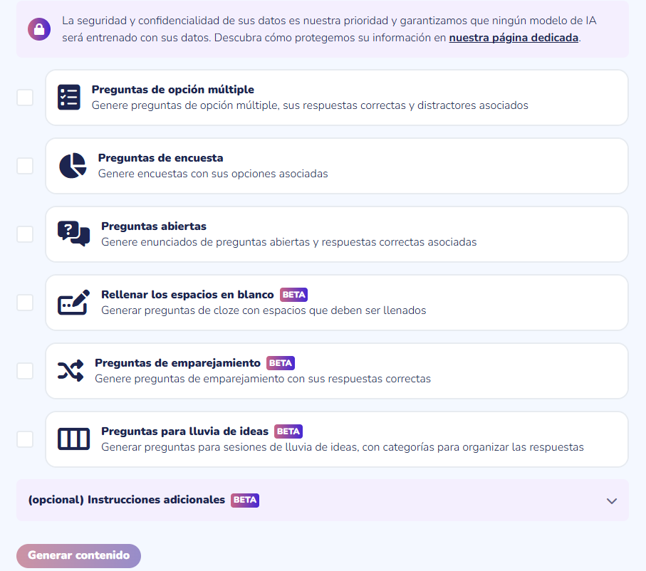 Tipo de contenidos a generar con IA