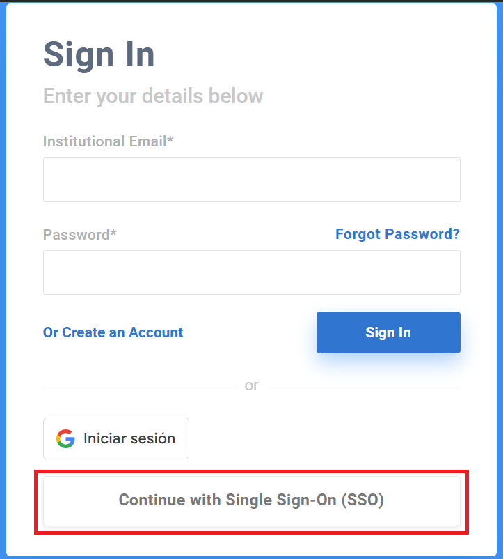 Button to identify yourself on the JoVE platform via SSO 