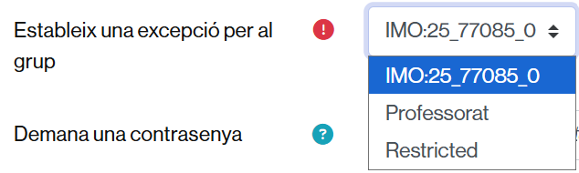 Selecció del grup que tindrà l'excepció