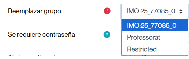 Selección del grupo que tendrá la excepción