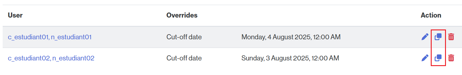 Option to duplicate a user exception