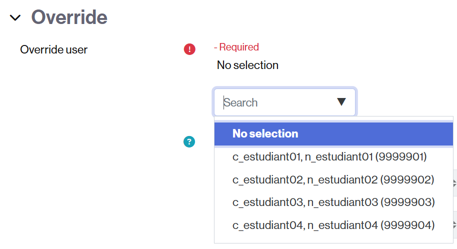 Selecting users to add exceptions
