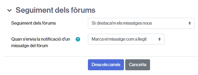 Activació del seguiment de fòrums