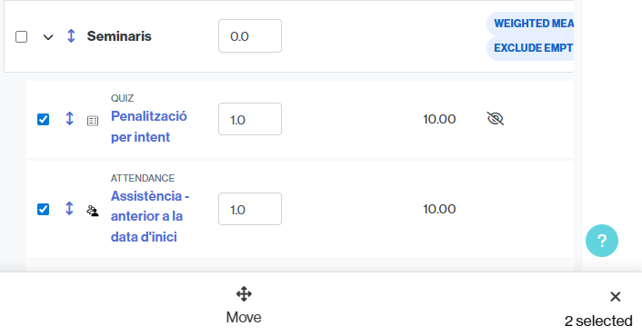 Selecting rating items to move them in bulk to a category