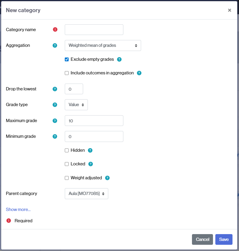 Fields to create and manage a category