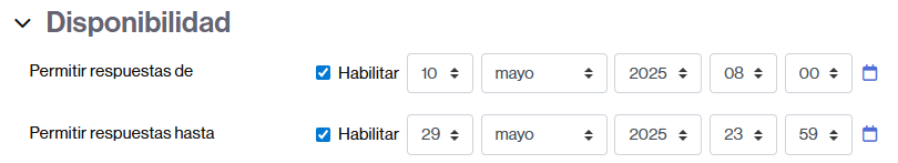 Configuración de la disponibilidad de una retroalimentación