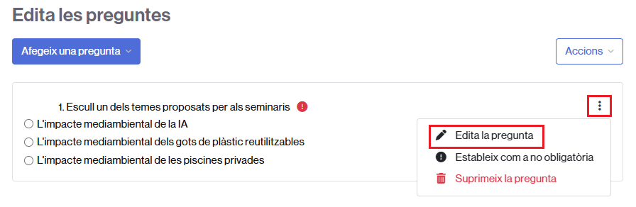 Enllaç per editar i modificar una pregunta