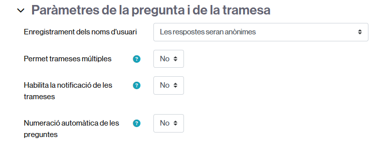 Configuració del tipus de trames en una retroalimentació