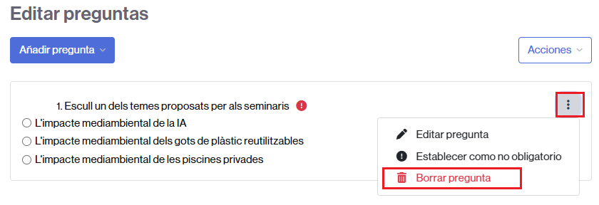 Enlace para eliminar una pregunta