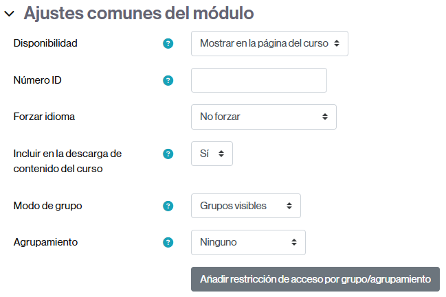 Configuración del tipo de grupos y de los grupos que podrán entregar