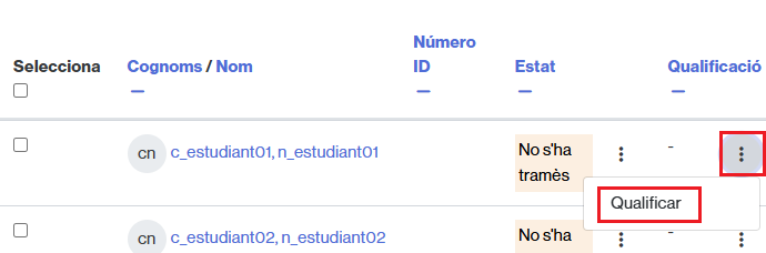 Accions per qualificar un treball de l'aula