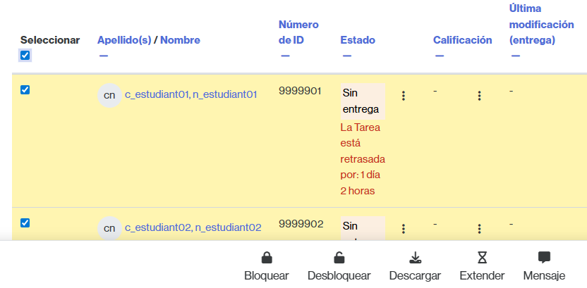 Ampliación del plazo de entrega a una parte del alumnado
