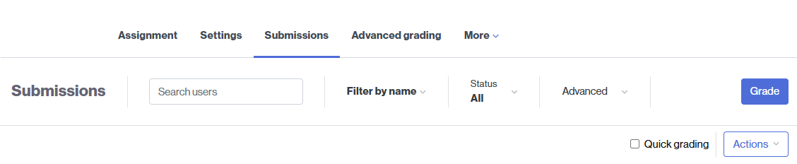 Tab to see the submissions list in an Assignment