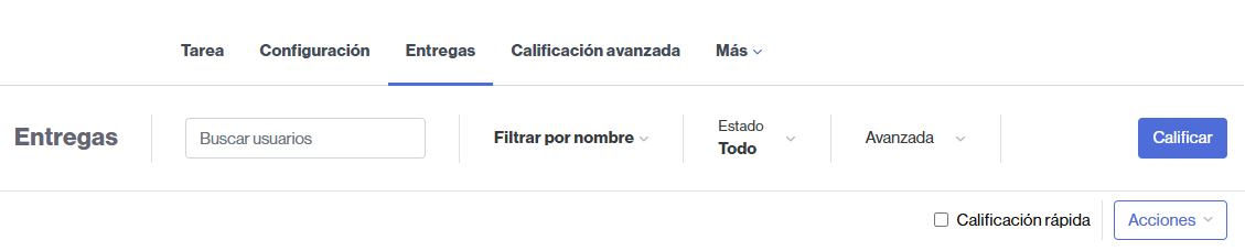 Pestaña para acceder al listado de entregas de una tarea