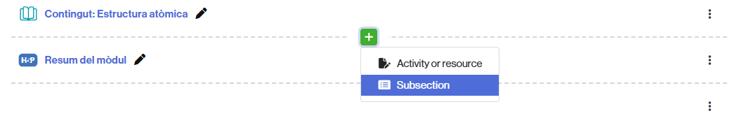 Button to add a subsection inside a section
