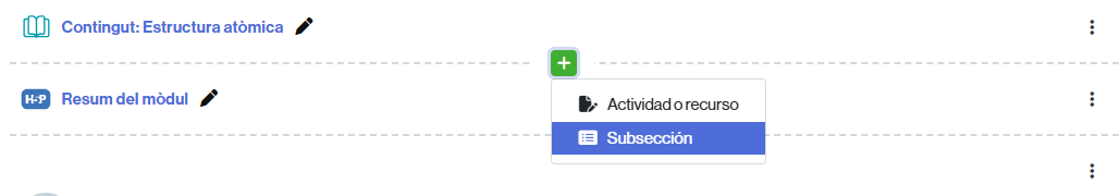 Botón para añadir una subsección dentro de una sección