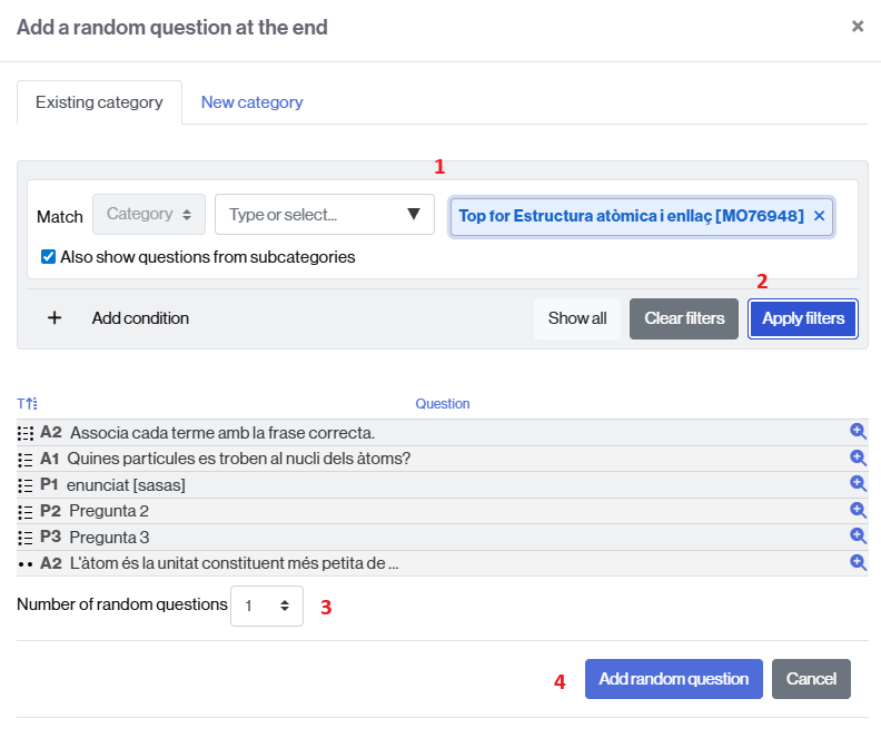 Pop up to add random questions to a quiz