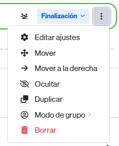 Opciones de edición de una actividad/recurso desde el aula