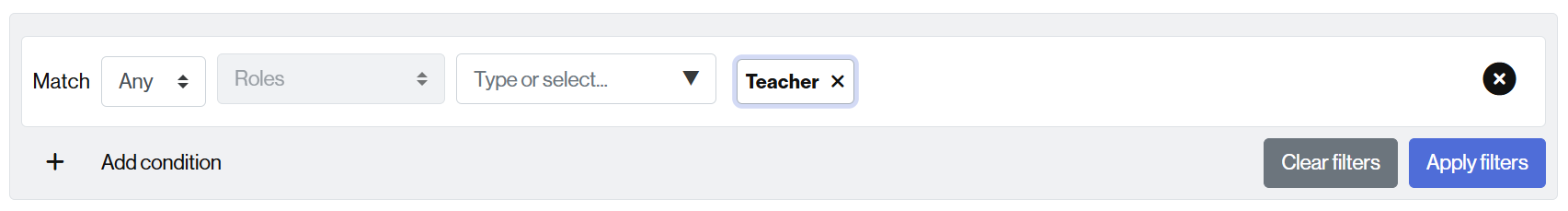 Filters to select people with a teaching role